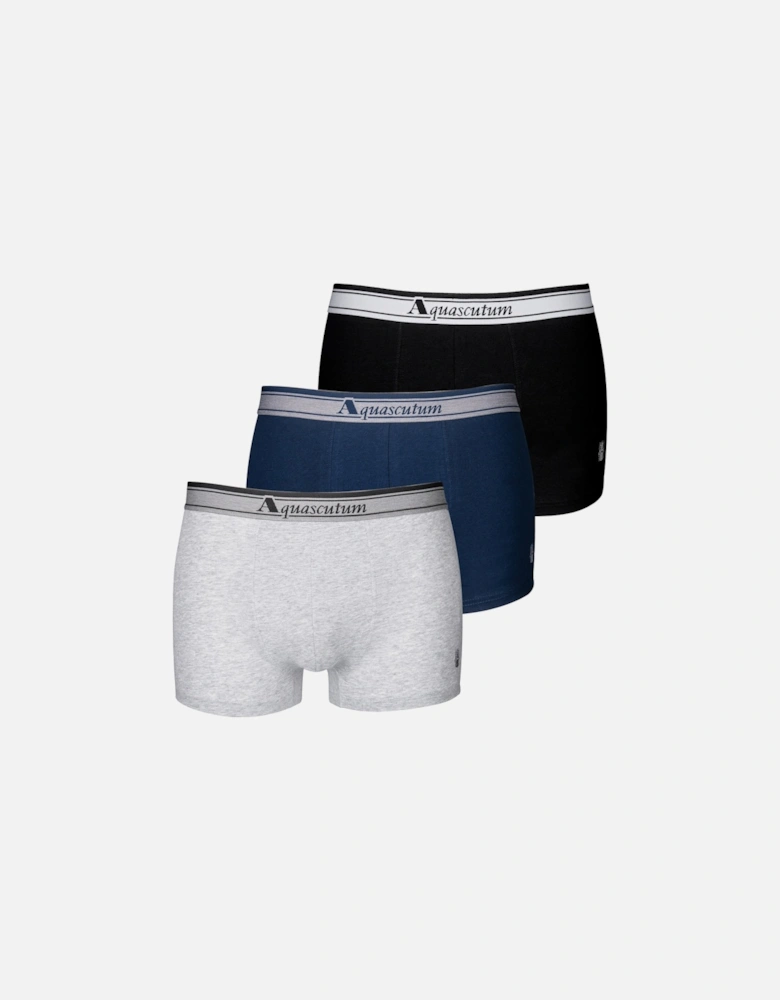 3-Pack Heritage Logo Boxer Trunks, Black/Grey/Blue