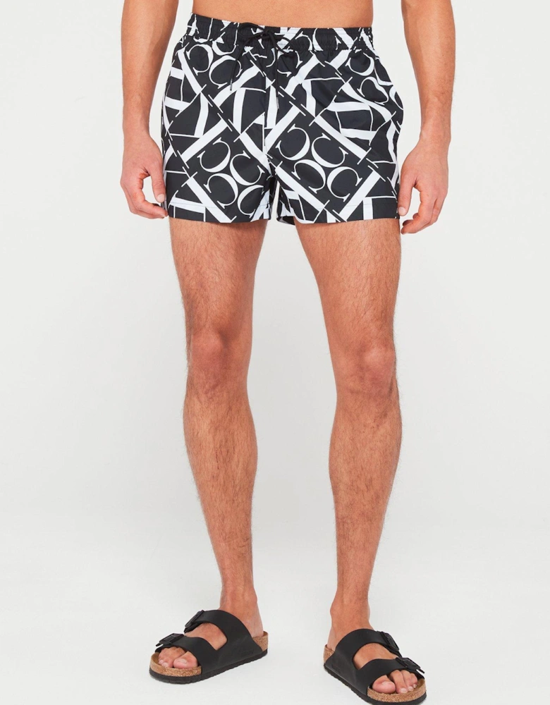 Medium Drawstring Printed Swim Shorts - Black 