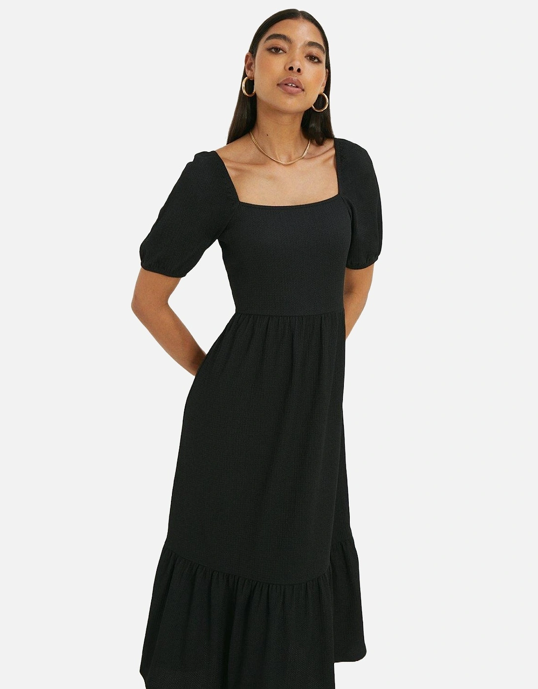 Womens/Ladies Tiered Square Neck Midi Dress, 5 of 4