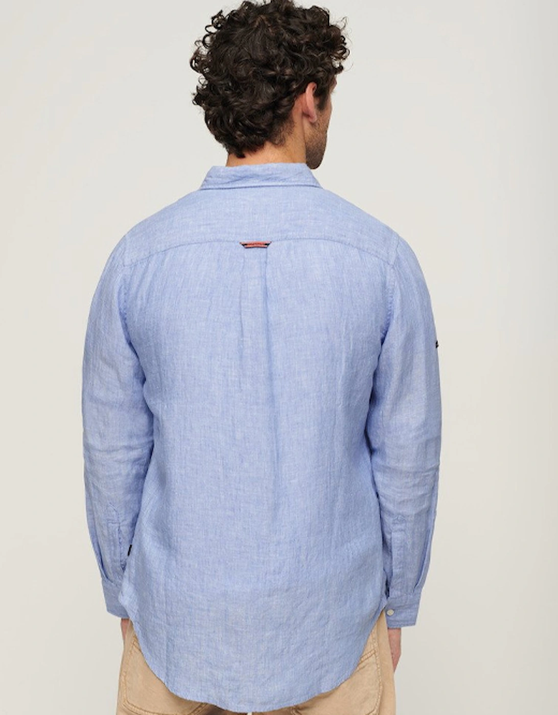 Men's Studios Casual Linen Long Sleeve Shirt Light Blue Chambray