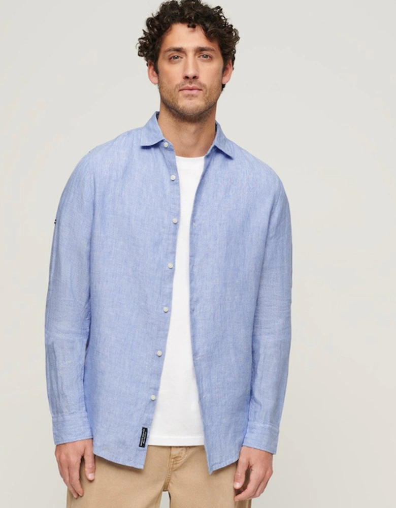 Men's Studios Casual Linen Long Sleeve Shirt Light Blue Chambray