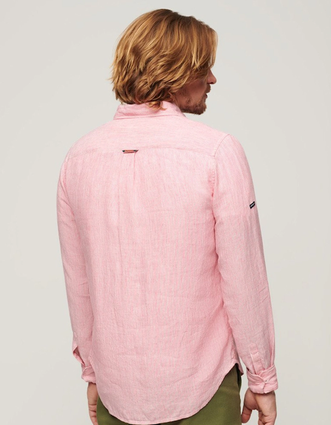 Men's Studios Casual Linen Long Sleeve Shirt New House Pink Stripe