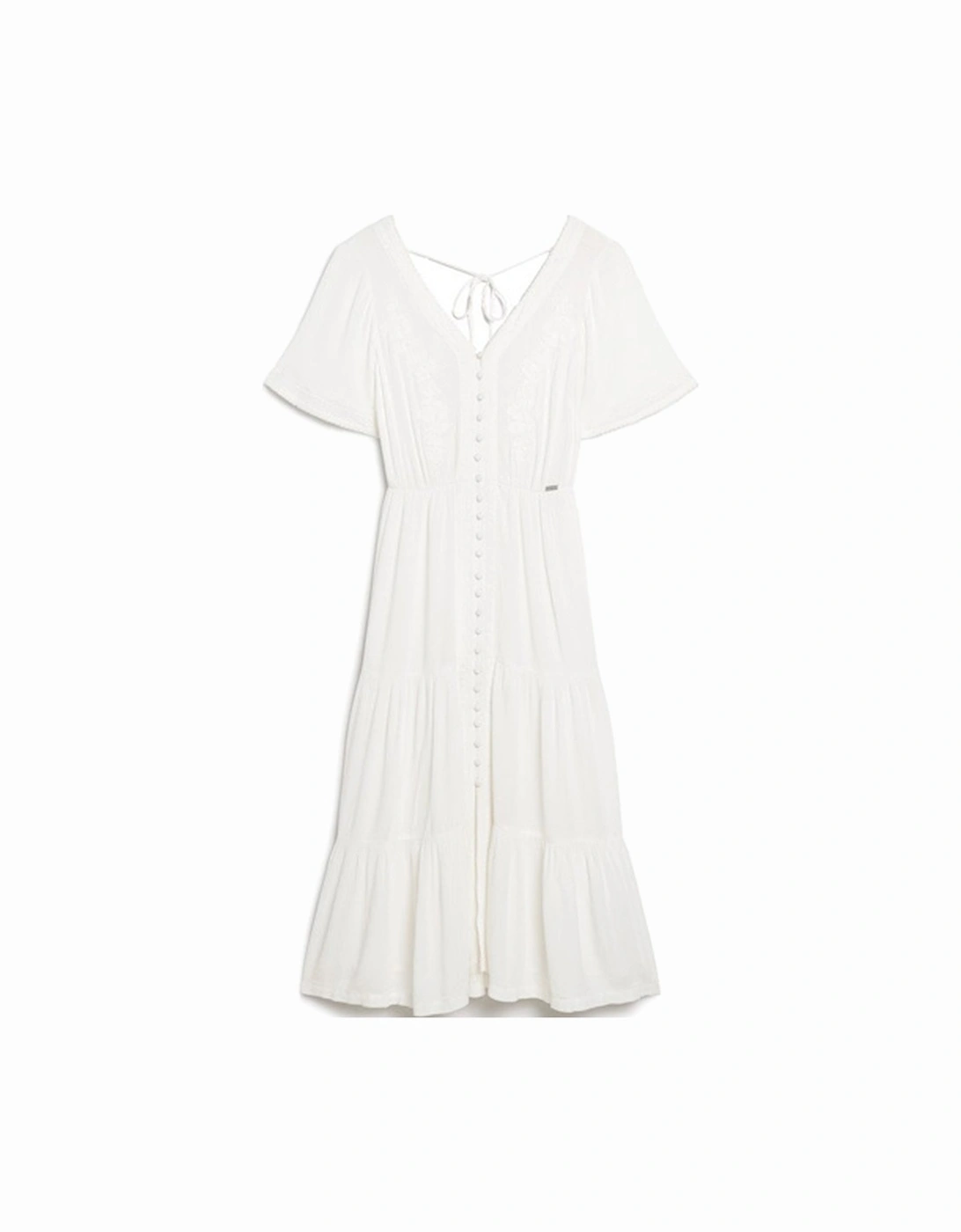 Women's Short Sleeve Embroidered Tiered Midi Dress Off White