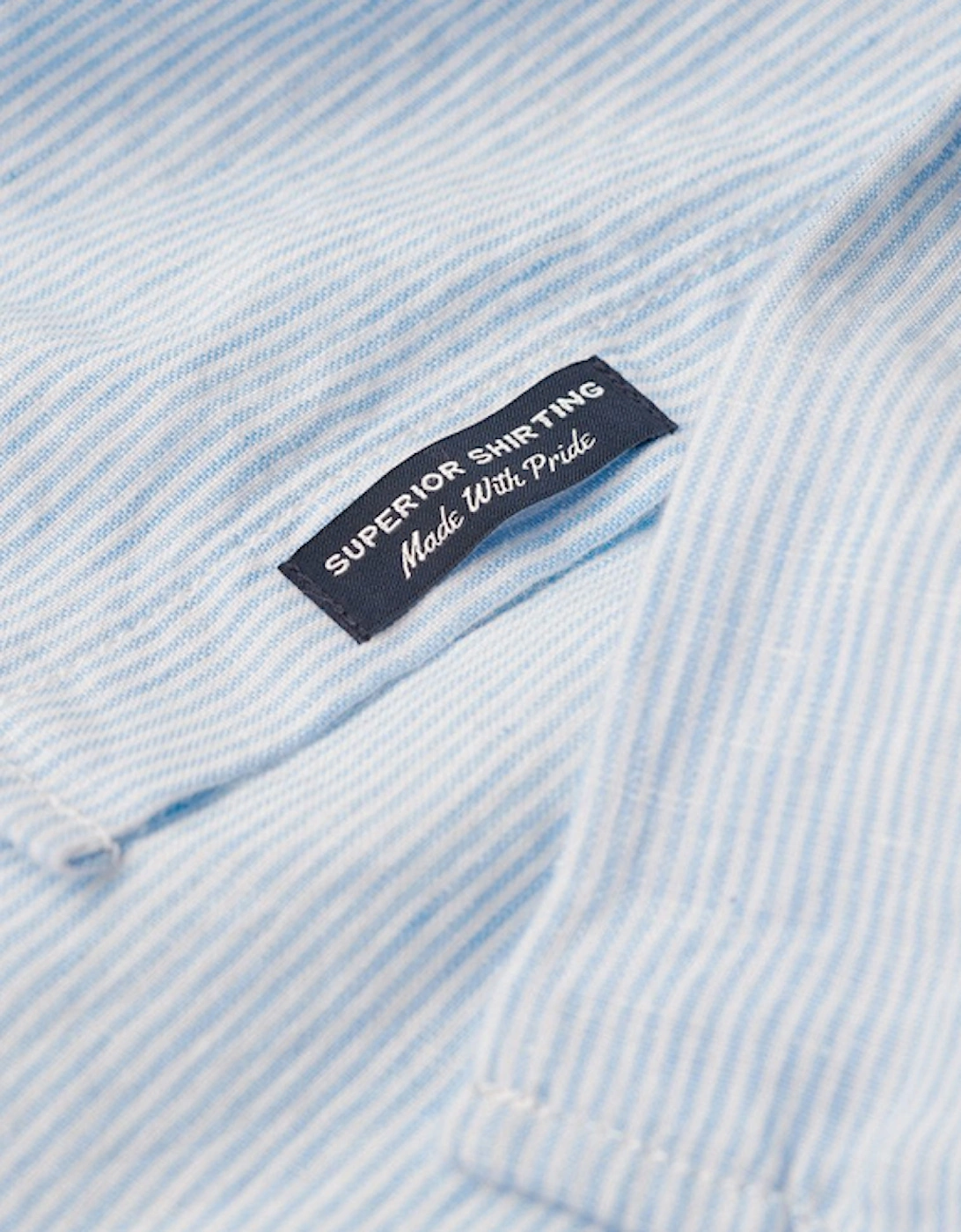 Men's Studios Casual Linen Long Sleeve Shirt Seafoam Blue Stripe