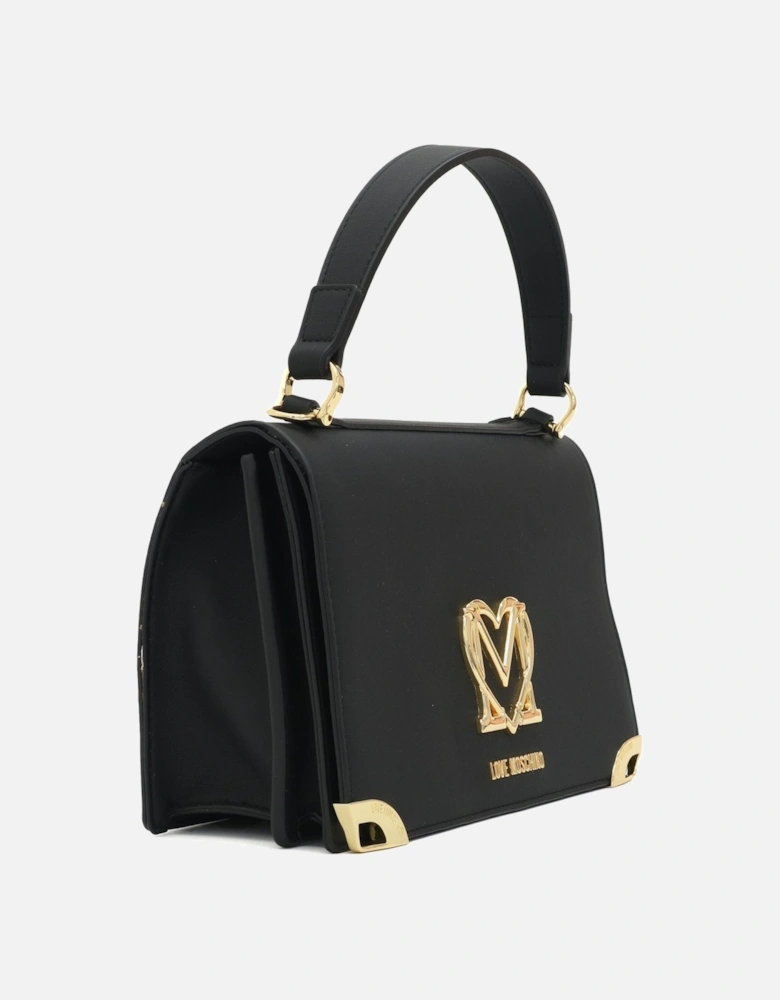 Flap Gold Logo Black Handbag