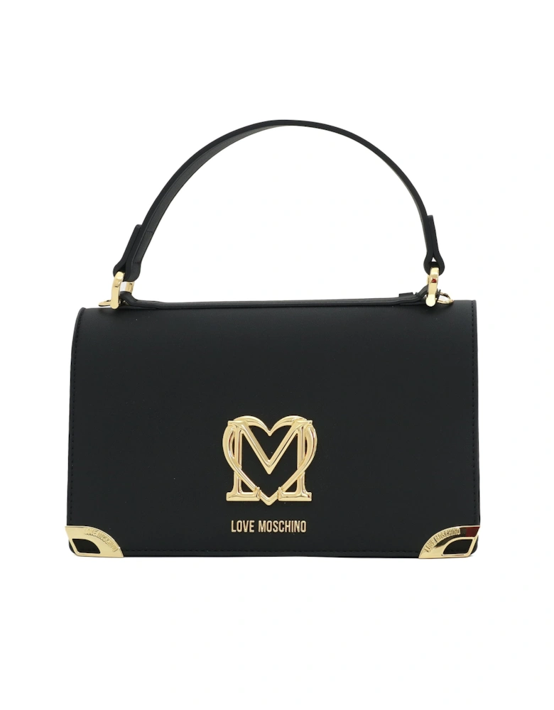 Flap Gold Logo Black Handbag