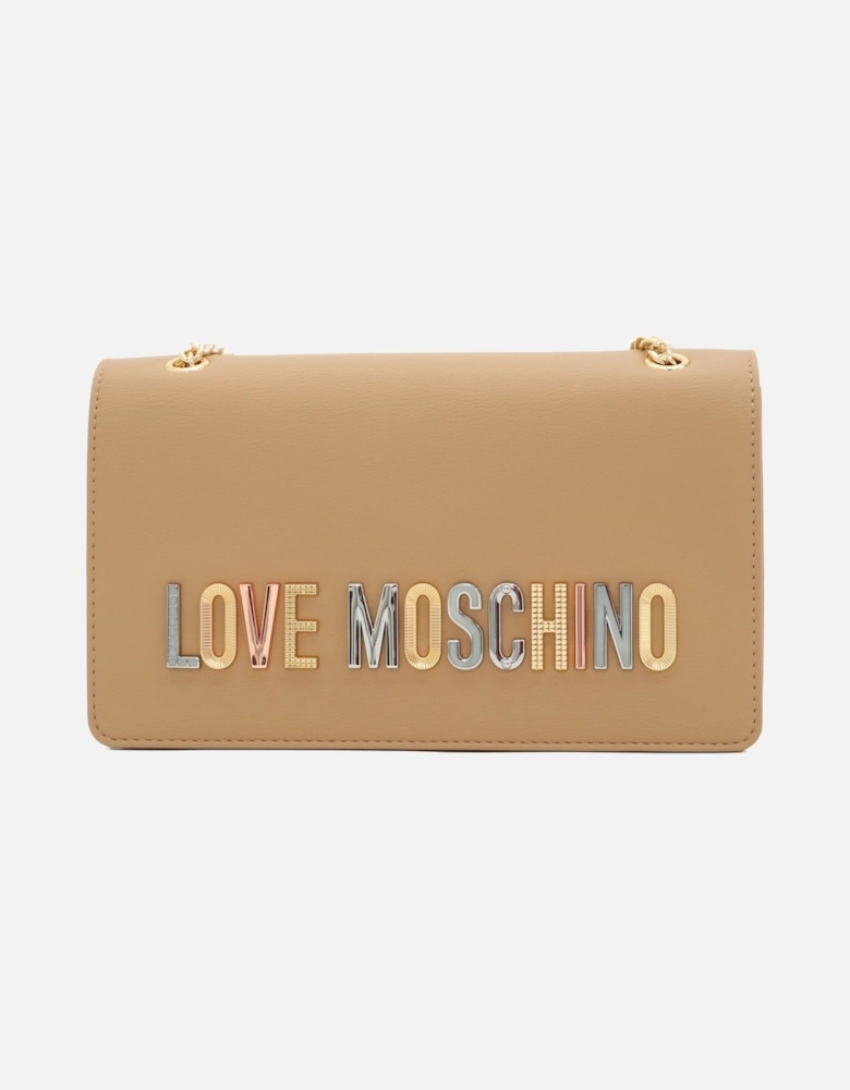 Letter Logo Beige Flap Shoulder Bag