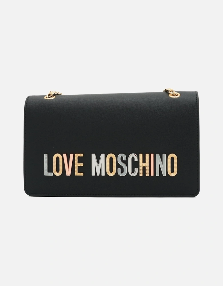 Letter Logo Black Flap Shoulder Bag