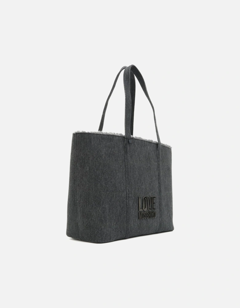 Letter Logo Black Denim Large Shopper Bag