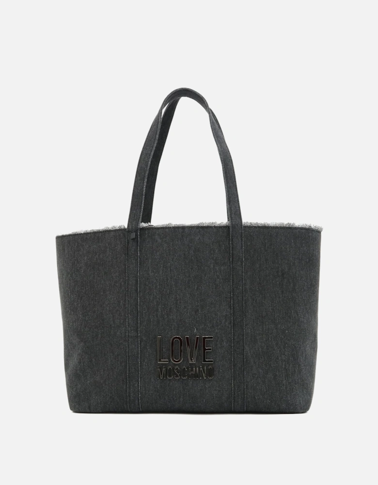 Letter Logo Black Denim Large Shopper Bag