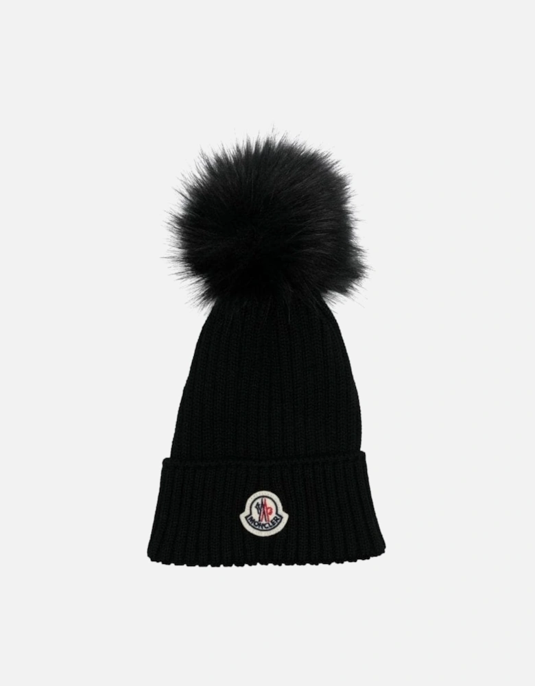 Kids Fur Bobble Hat Black