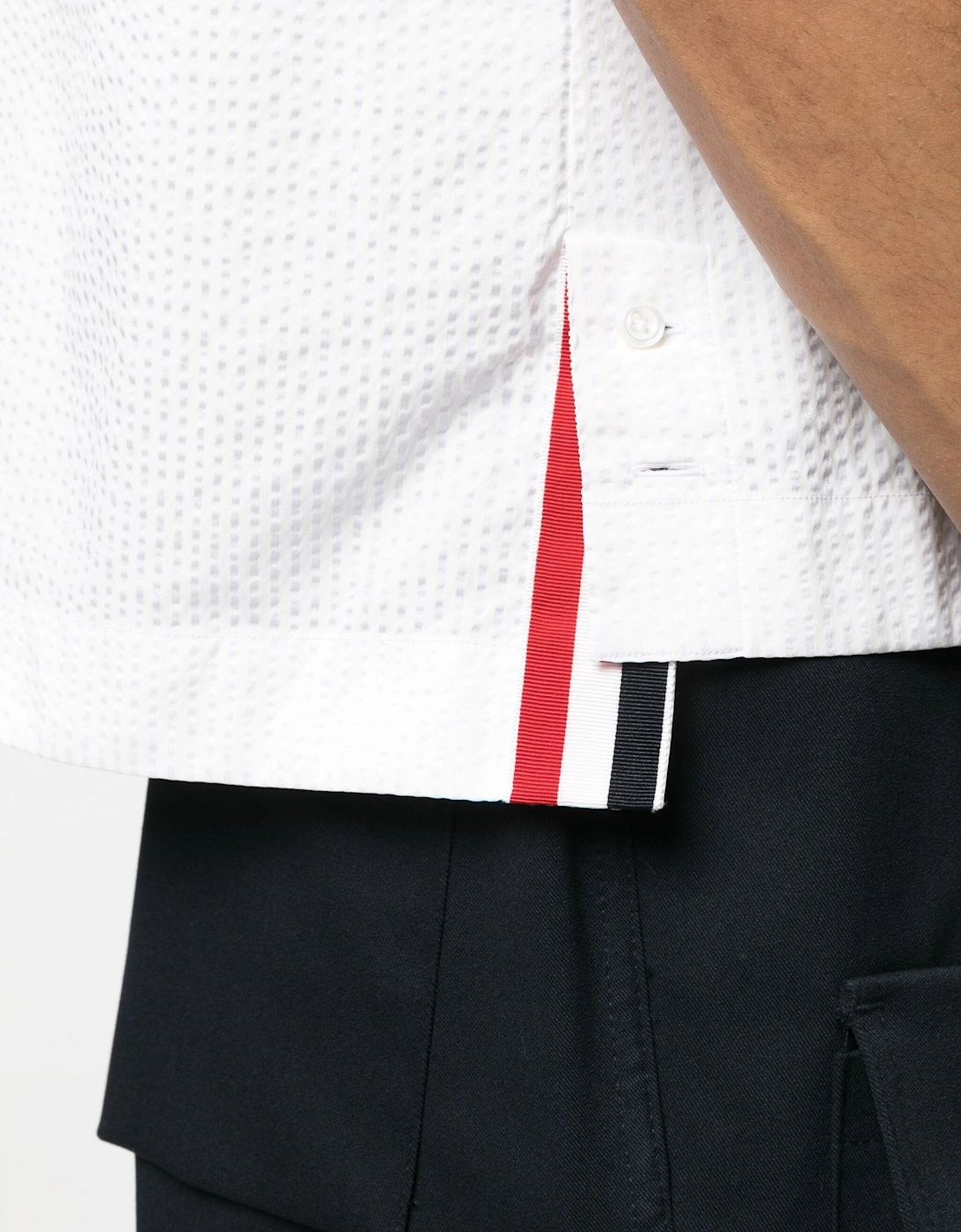 Knit Collar Rugby Seersucker Shirt White
