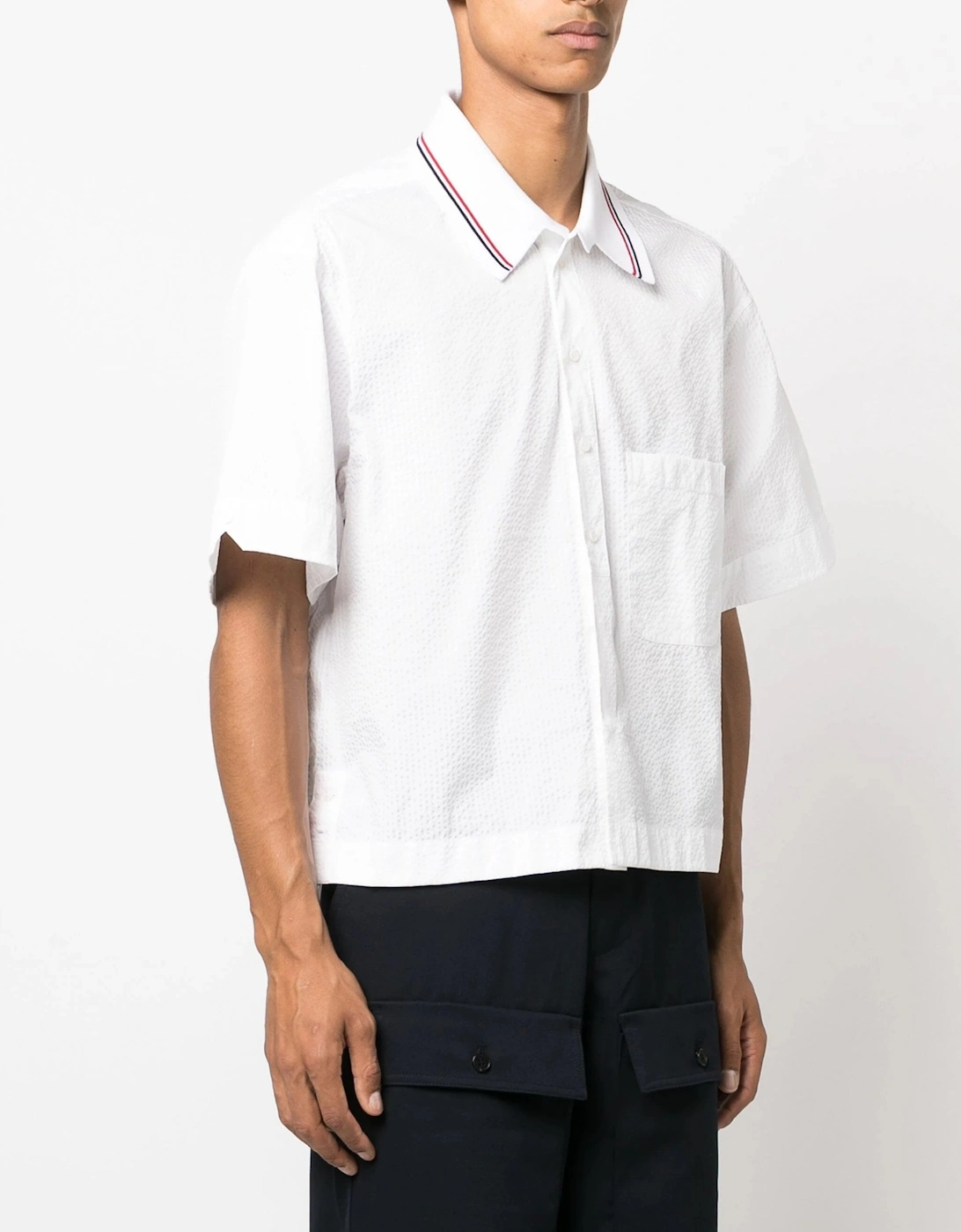 Knit Collar Rugby Seersucker Shirt White