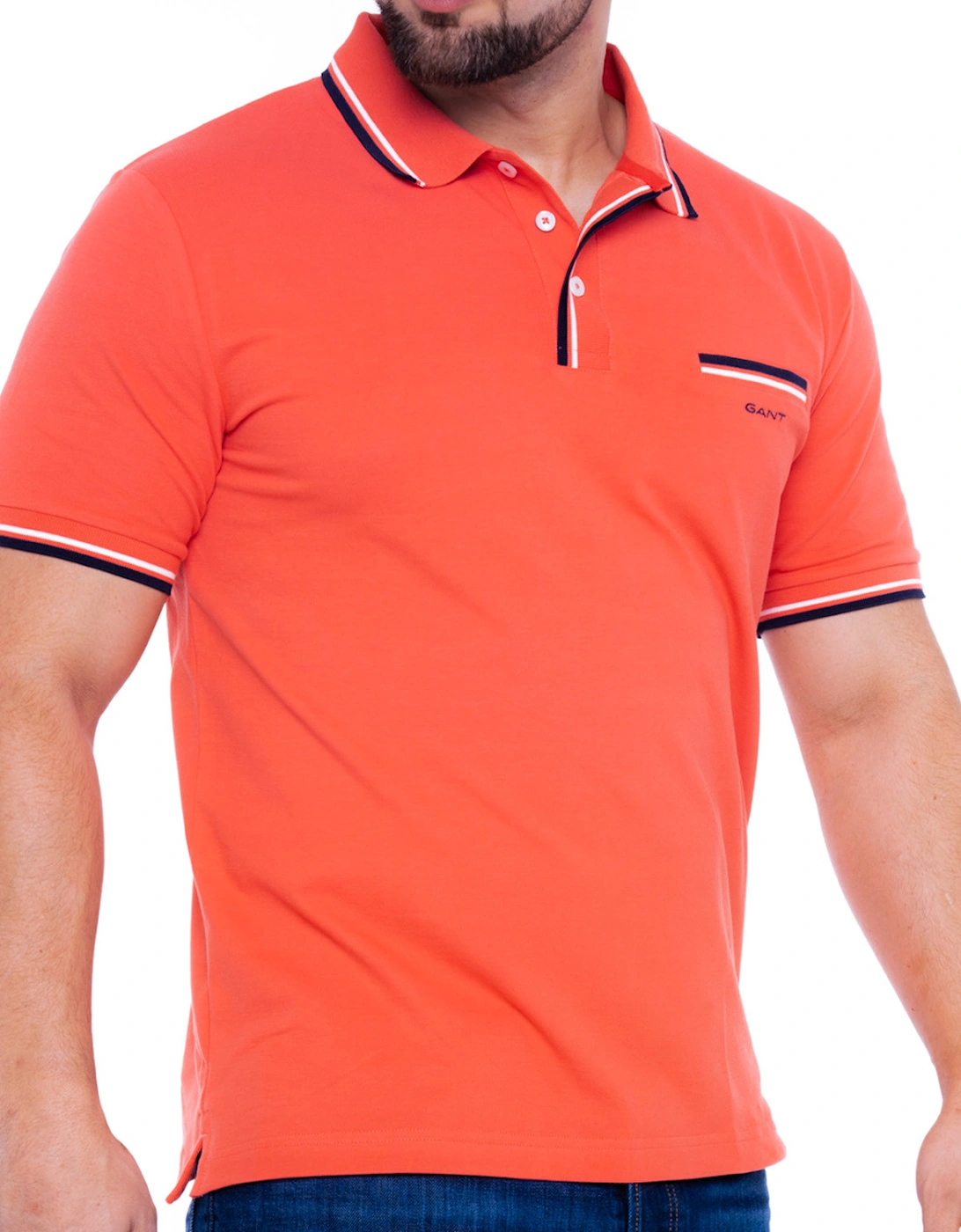 Mens Twin Tipping Stripe S/S Pique Polo Shirt (Sunset Pink)