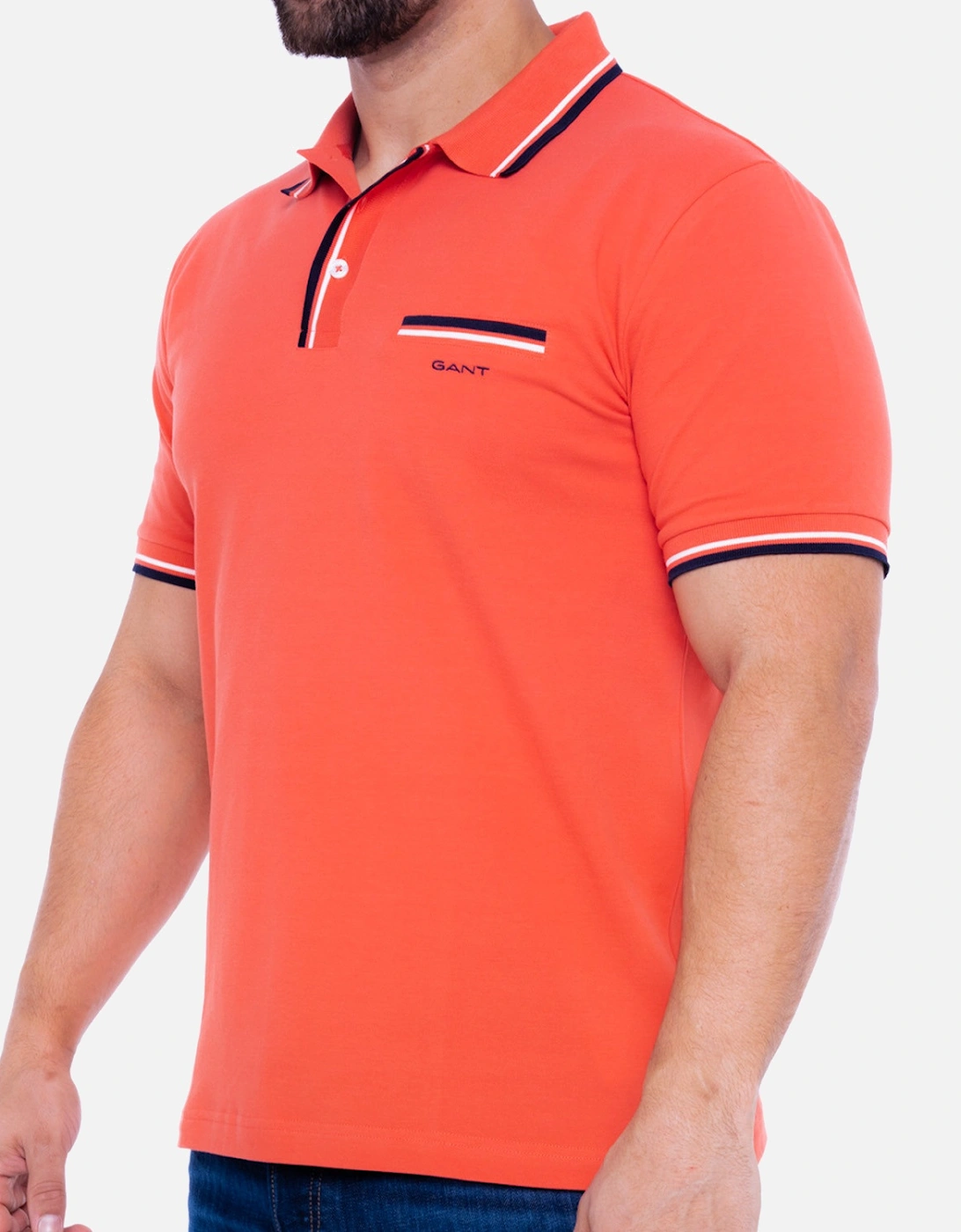 Mens Twin Tipping Stripe S/S Pique Polo Shirt (Sunset Pink)