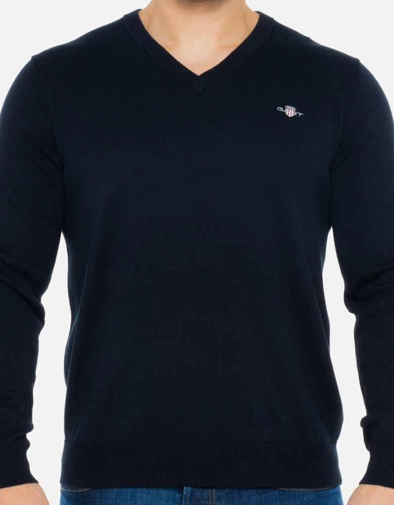Mens Classic Cotton V-Neck Knit Sweatshirt (Navy)