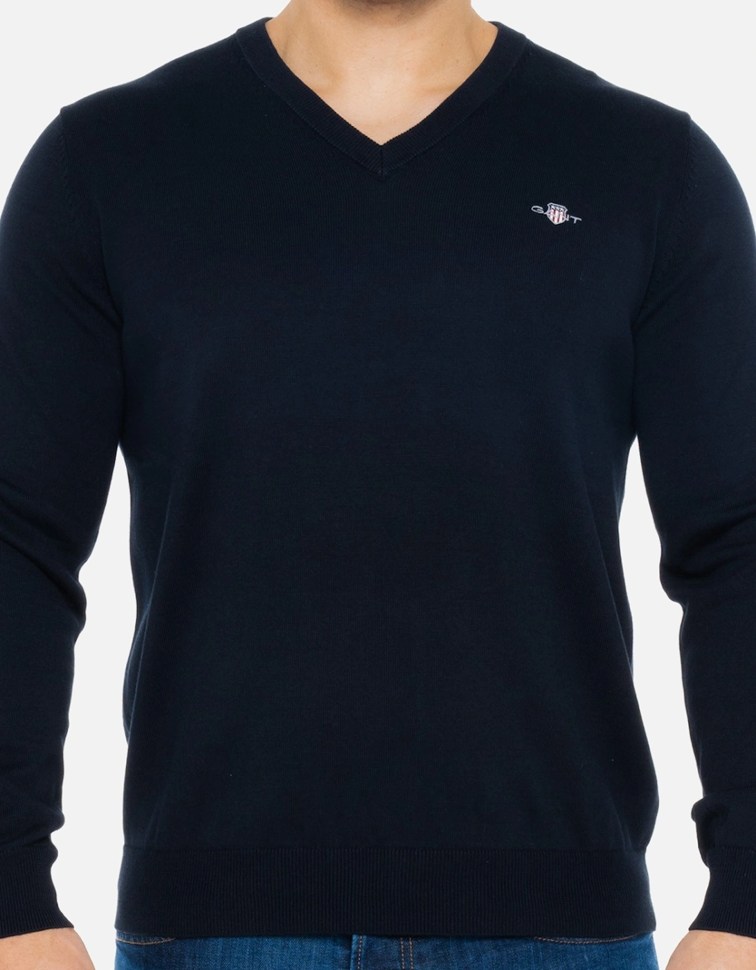 Mens Classic Cotton V-Neck Knit Sweatshirt (Navy), 8 of 7