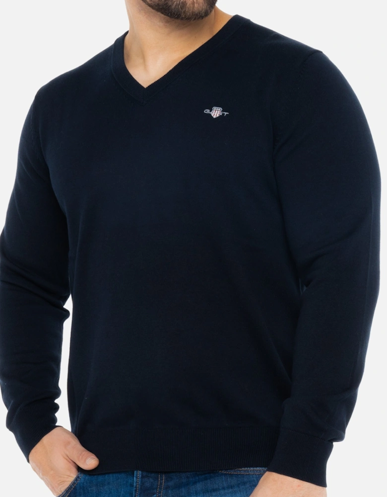 Mens Classic Cotton V-Neck Knit Sweatshirt (Navy)