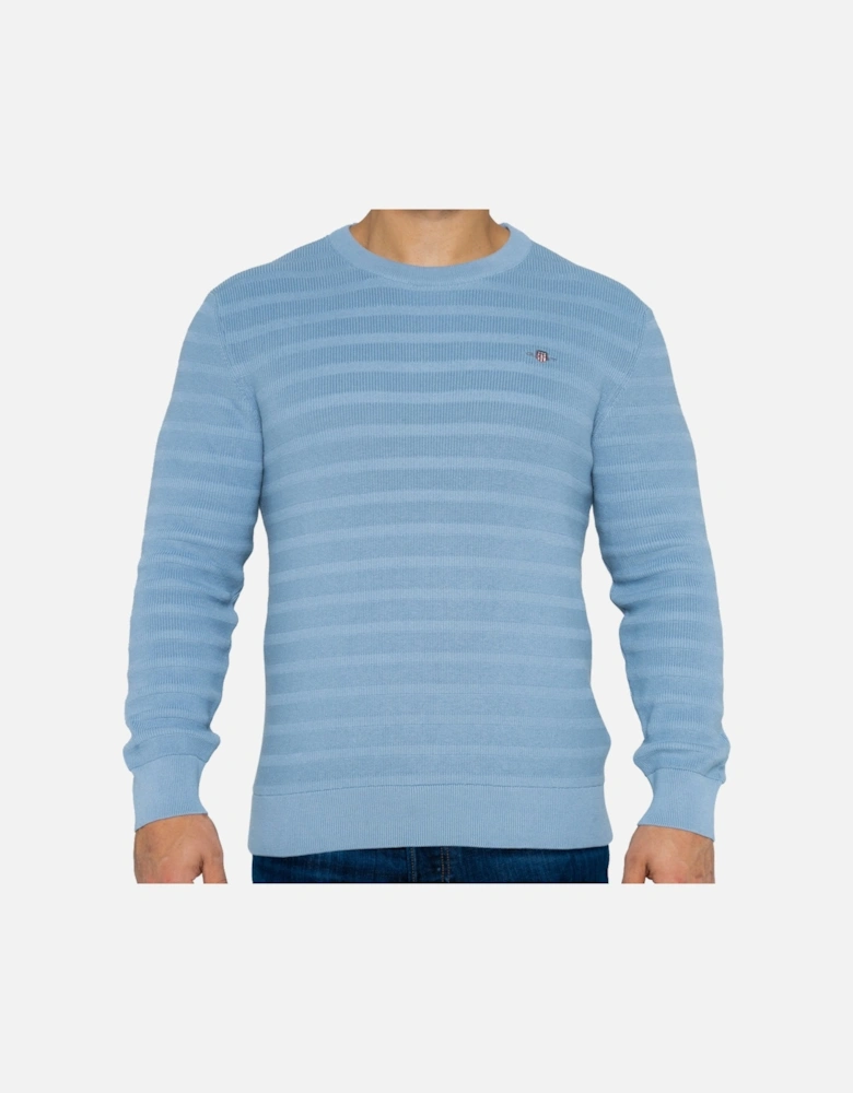 Mens Textured Stripe Crew Knit Sweatshirt (Blue)