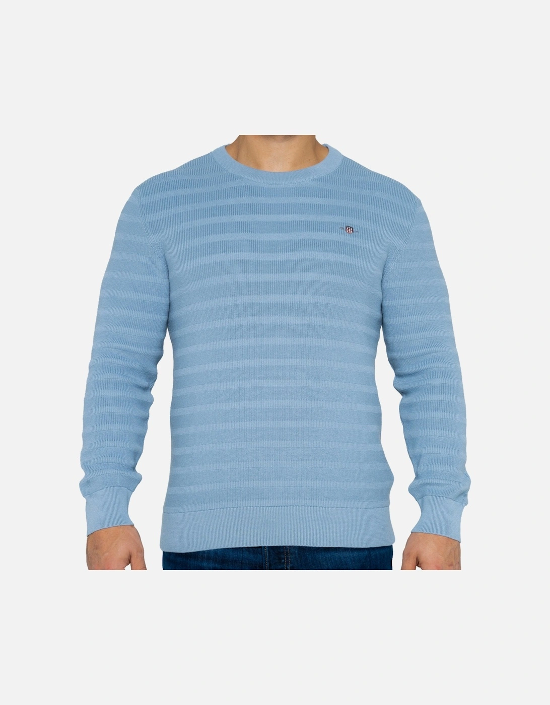 Mens Textured Stripe Crew Knit Sweatshirt (Blue), 8 of 7