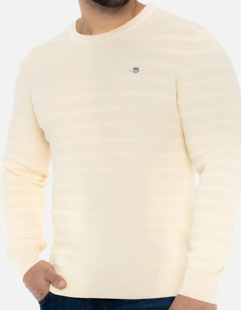 Mens Textured Stripe Crew Knit Sweatshirt (Cream)