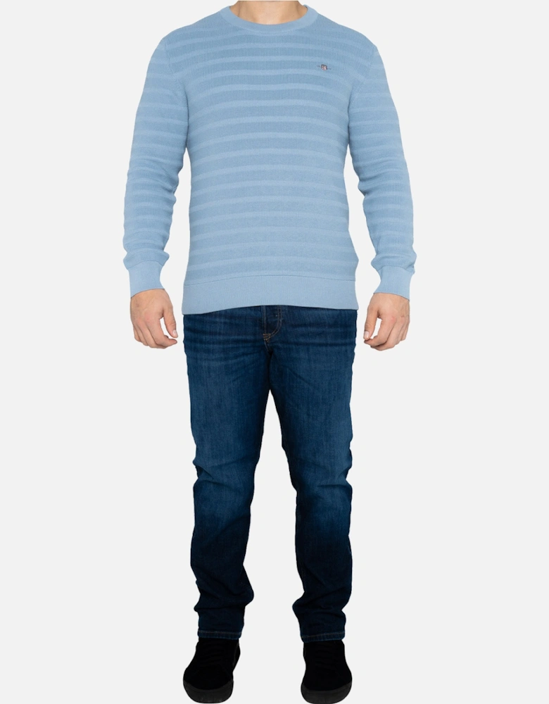 Mens Textured Stripe Crew Knit Sweatshirt (Blue)