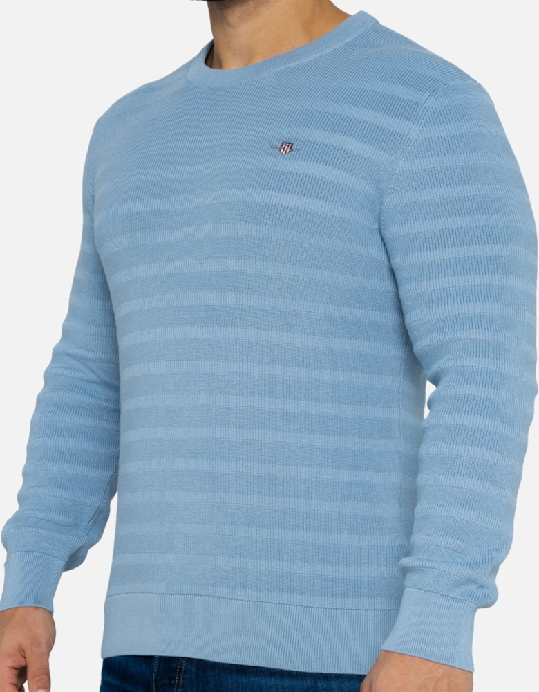 Mens Textured Stripe Crew Knit Sweatshirt (Blue)