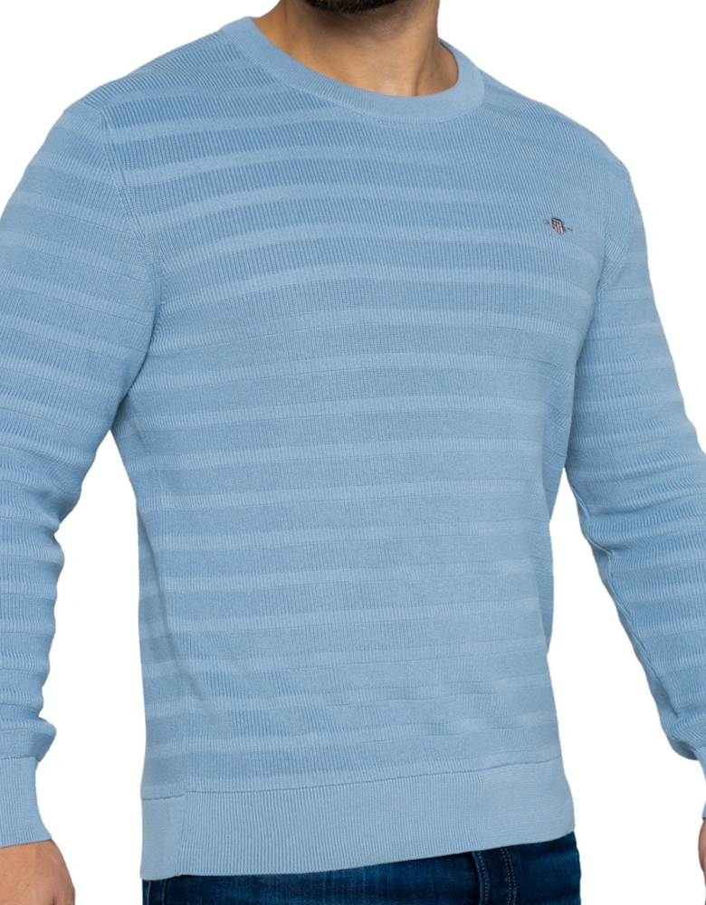 Mens Textured Stripe Crew Knit Sweatshirt (Blue)
