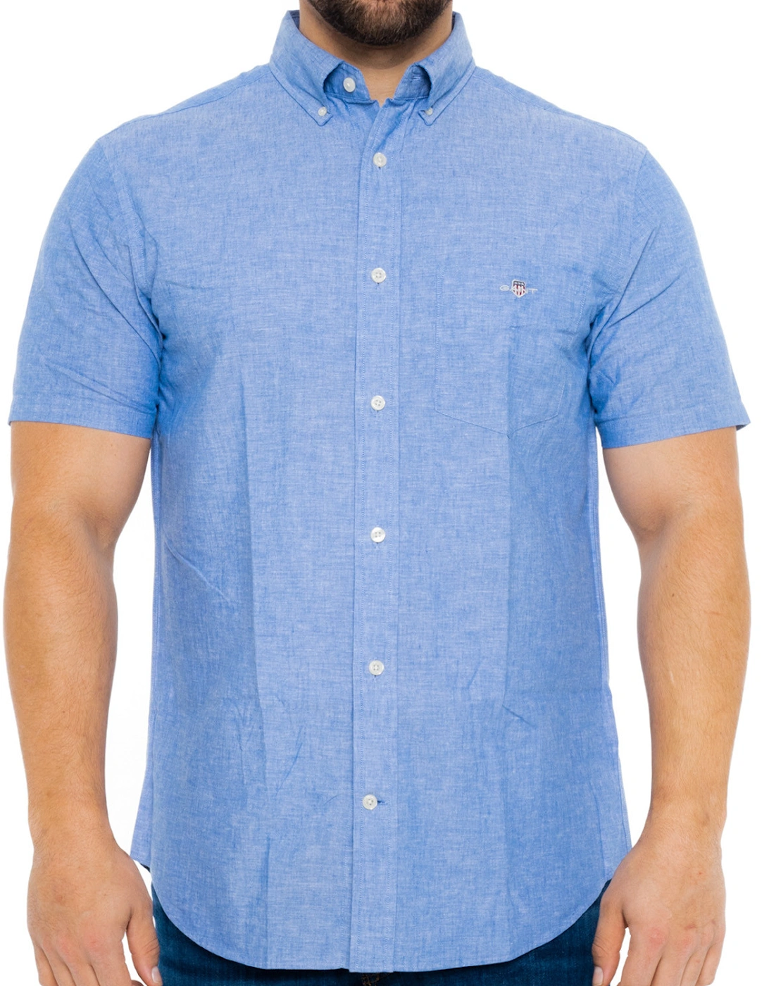 Mens Cotton & Linen Short Sleeve Shirt (Blue), 8 of 7