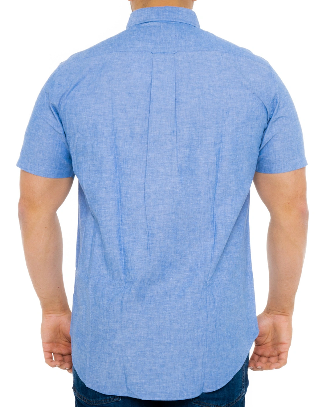 Mens Cotton & Linen Short Sleeve Shirt (Blue)