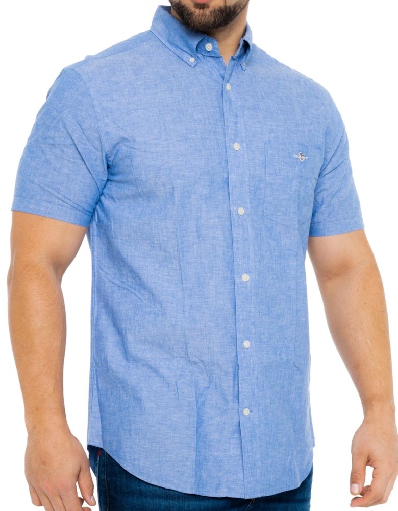 Mens Cotton & Linen Short Sleeve Shirt (Blue)