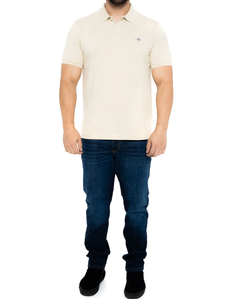 Mens Regular Shield S/S Pique Polo Shirt (Beige)