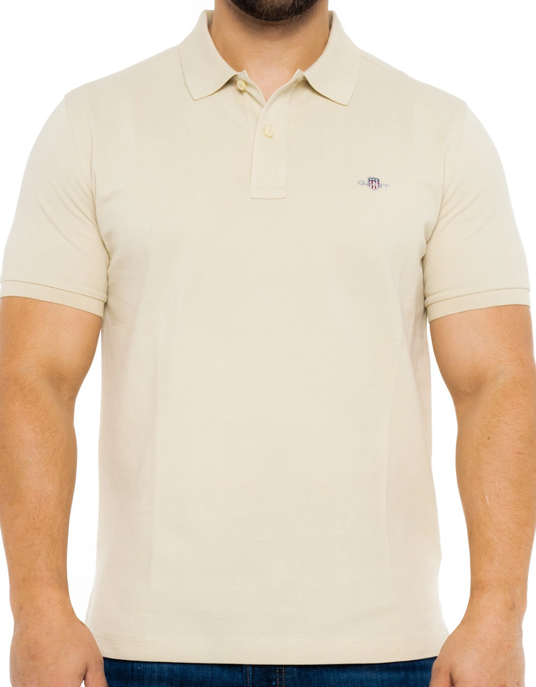 Mens Regular Shield S/S Pique Polo Shirt (Beige), 8 of 7