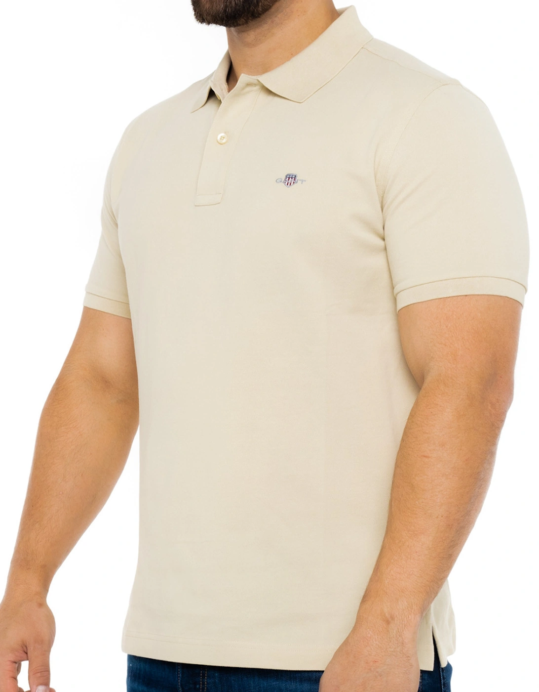 Mens Regular Shield S/S Pique Polo Shirt (Beige)