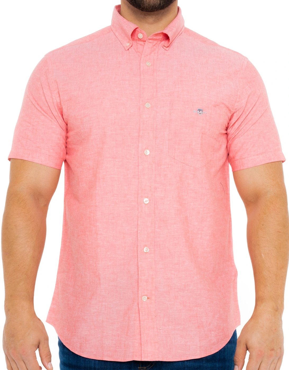 Mens Cotton & Linen Short Sleeve Shirt (Pink), 8 of 7