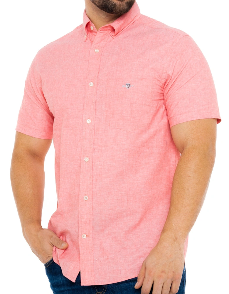 Mens Cotton & Linen Short Sleeve Shirt (Pink)