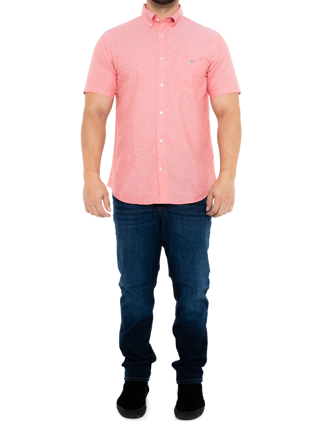 Mens Cotton & Linen Short Sleeve Shirt (Pink)