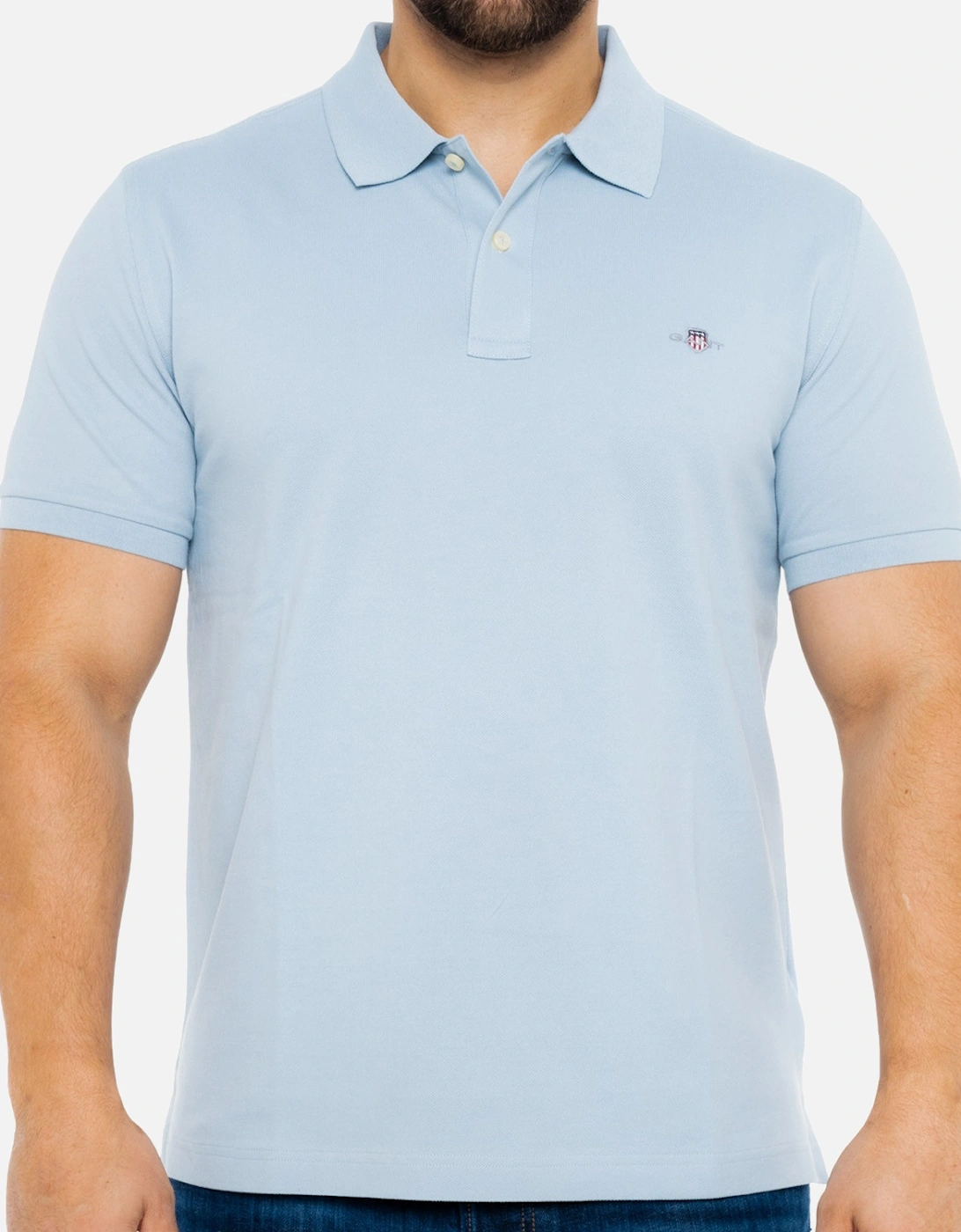 Mens Regular Shield S/S Pique Polo Shirt (Blue), 8 of 7