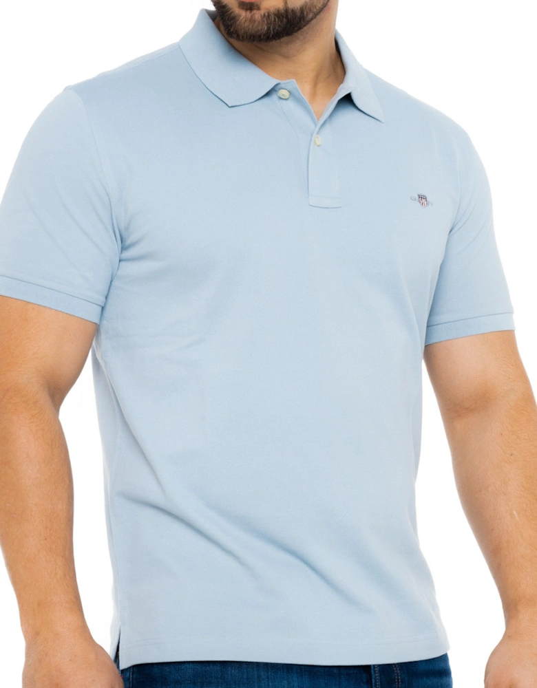 Mens Regular Shield S/S Pique Polo Shirt (Blue)