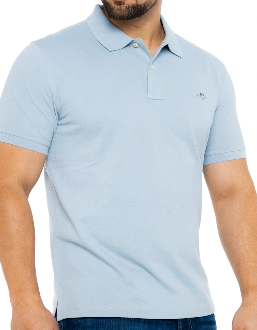 Mens Regular Shield S/S Pique Polo Shirt (Blue)