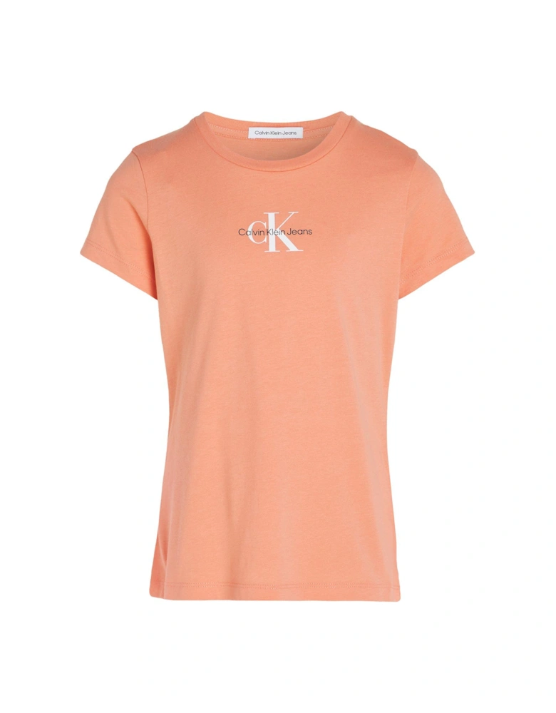 Girls Micro Monogram Short Sleeve T-shirt - Blooming Dahlia - Light Orange