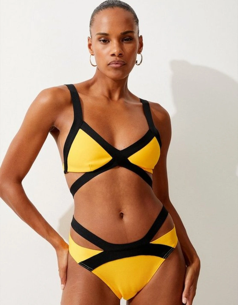 Bandage Colour Block Strappy Bikini Top