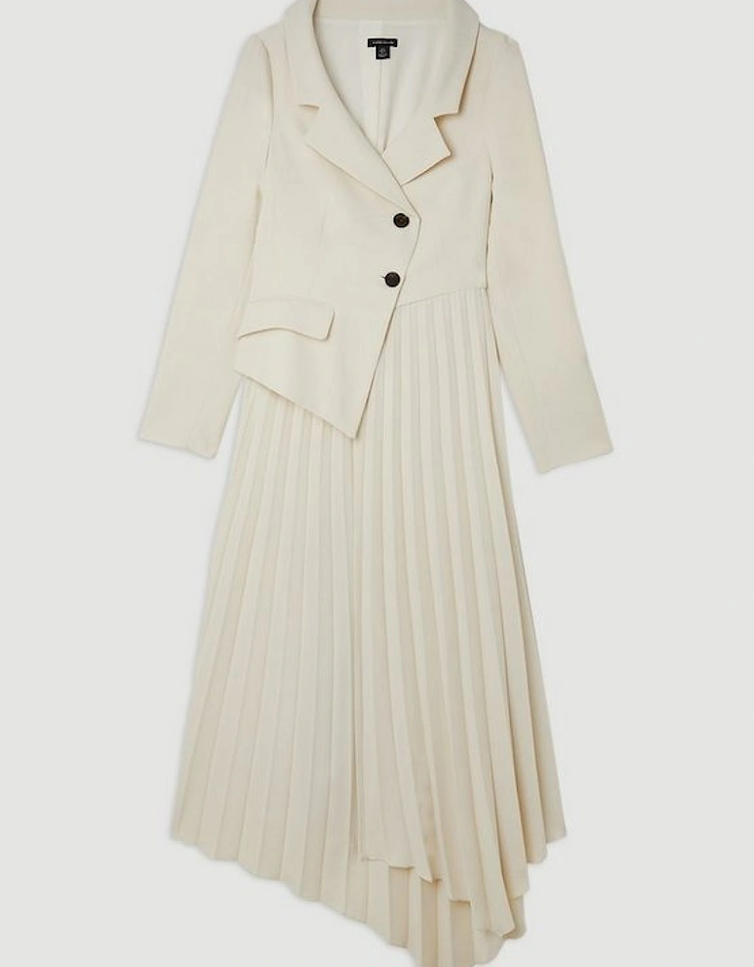 Tailored Crepe Asymmetric Pleated Skirt Blazer Midaxi Dress