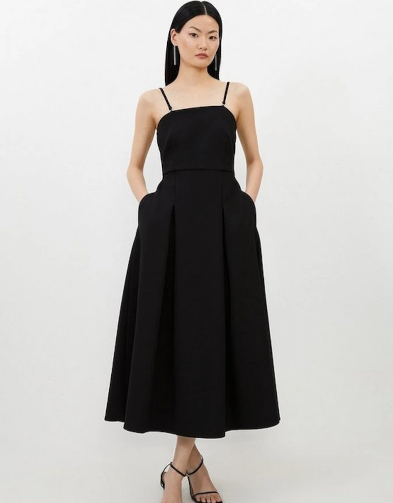 Compact Stretch Tailored Bandeau Full Skirted Midi Dress