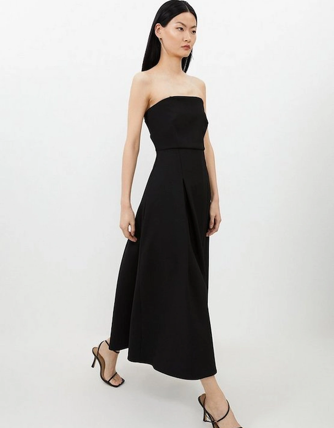 Compact Stretch Tailored Bandeau Full Skirted Midi Dress