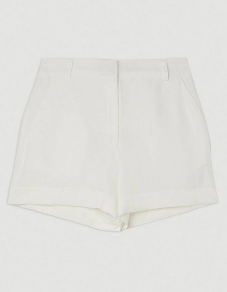 Premium Linen Viscose Tailored Turn Up Hem Shorts