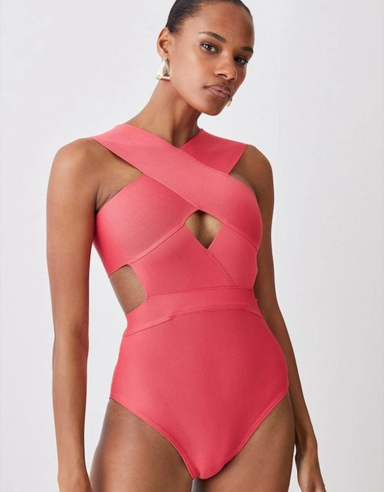 Bandage Textured Cross Front Swimsuit
