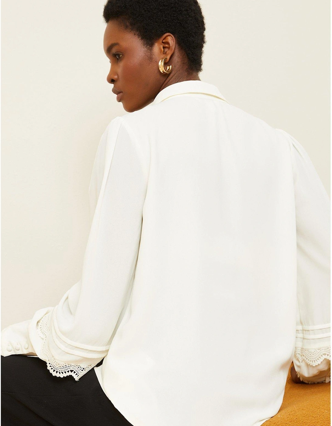 Lace Trim Pintuck Shirt - White