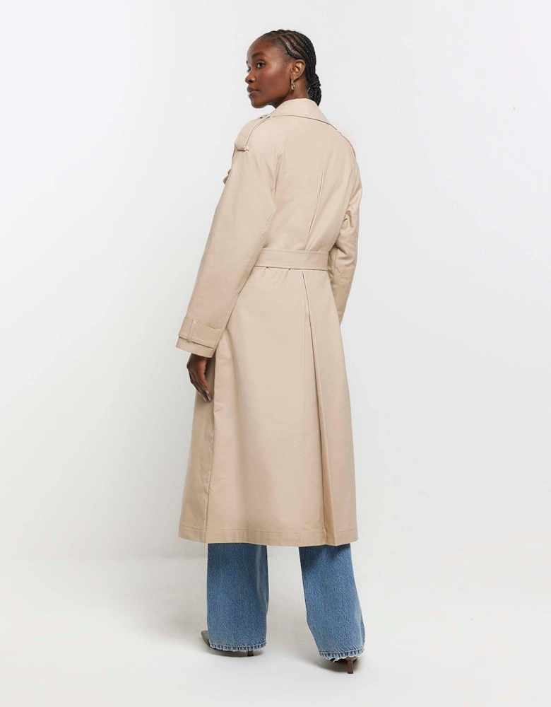 Double Collared Belted Trench - Beige
