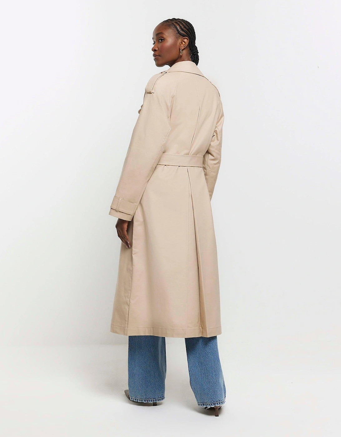 Double Collared Belted Trench - Beige